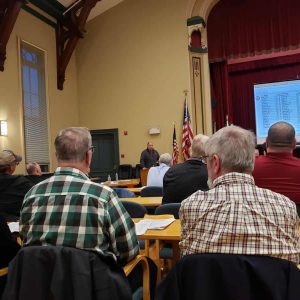 ADDRESSING TOWN MEETING: Town Manager Scott C. Crabtree addressing the Annual Town Meeting in 2022. This year’s Annual Town Meeting convenes at 7:30 p.m. Monday (May 6) in the second floor auditorium at Town Hall. (Saugus Advocate file photo)
