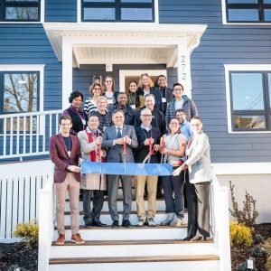 Pictured (from front-left): OSPCD Director Alex Pratt; Ward 7 Councillor Chris Simonelli; Mayor Gary Christenson; TND Executive Director Rafael Mares; TND Senior Project Manager Cassandra Witthaus; Nina-Soto Realty CEO Cynthia Nina-Soto; East Cambridge Savings Bank (ECSB) Assistant Vice President Fiona Nattabi; ECSB VP, Commercial Lender Lynn Wahlquist; Citizens’ Housing and Planning Association (CHAPA) Program Manager Ron McCormick; RYBO Construction Founder Darren Ryan; TND Real Estate Director Steve Laferriere; CHAPA Senior Program Manager Carol Marine; Nina-Soto Realty Realtor Genesis Gonzalez; Flow Design Architects Principal Marcos Severino; TND Project Manager Sean Mock; Nina-Soto Realty Realtor Michelle Bettencourt; TND Senior Resource Development Manager Heather Vieira.