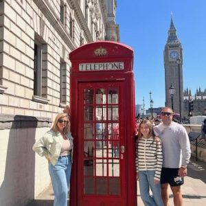 Local attorney A.J. Moscone with his wife, Emily, and daughter, Guilianna, in London, where he ran the London Marathon (Courtesy photo)