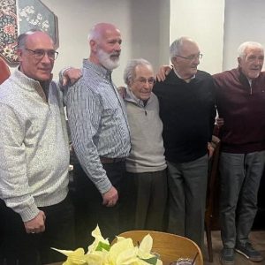 Nick “Birthday Boy” Angelo flanked (left to right) by his nephews Dennis, David, Louie and Bobby (Mr. Wonderful Nicky in the middle), brothers Joe and Johnny and yet more nephews: Tommy and Bobby.