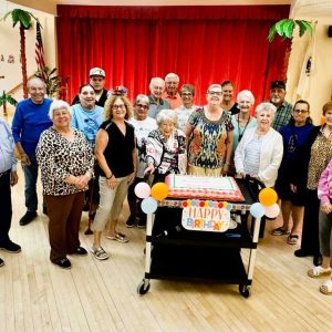 AUGUST BIRTHDAYS: The Saugus Senior Center recognized 19 residents who celebrated their birthdays collectively at the Senior Center last Friday (Aug. 29). Pictured from left to right: First row: Phyllis Morley, Rena George, Millie Doucette (100), Chris Wawrzynowicz, Avis McClennan, Laura Taglieri and Diane Sutera; second row: Rocky Tedeschi, Michael Dickenson, Bernie DeAngelis, Lillian Zietz, Linda Murray, Pauline Nelson and Marianne Venezia; back row: Joe Contino, Charlie Varney, Jim Pambiachi, Shelly D’Eon and Mike Capozzi. (Courtesy Photo to The Saugus Advocate)