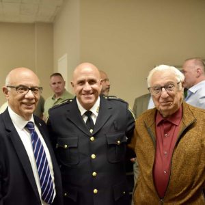 Former Ward 6 Councillor Al Lattanzi (left) and Paul Coviello are shown recently with newly appointed Everett Police Chief Paul Strong. Chief Strong was appointed by Mayor Carlo DeMaria following the retirement of Chief Steven Mazzie.