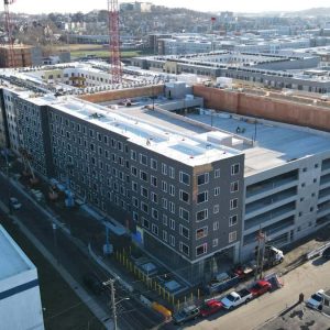 This is an exterior view of Maxwell, a 384-unit residential building in Everett’s Commercial Triangle District. Recently topped off, Maxwell is part of Greystar’s $730 million investment in the city, which will bring 1,900-plus new housing units, including more than 100 affordable, to Everett. (Courtesy photo)