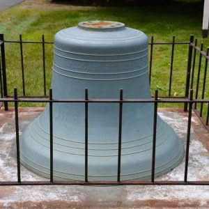 At First Congregational Church in Saugus, this bell will find itself surrounded by pumpkins by the end of the month. (Photo courtesy of Laura Eisener)