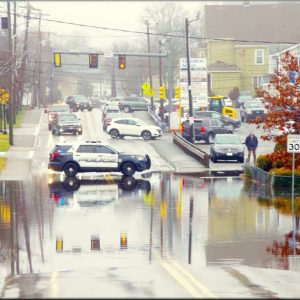 Here’s what police officers and firefighters at the Public Safety Office saw as they looked outside the Public Safety Building on Hamilton Street on Saturday, Jan. 13. (Courtesy Photo to The Saugus Advocate by Charlie Zapolski)