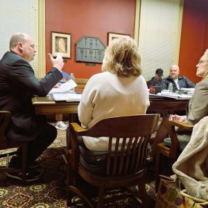 BRIEFING THE BOARD: Town Manager Scott C. Crabtree unveiled his proposed Fiscal Year 2025 operating budget to selectmen during Tuesday (Feb. 27) night’s meeting in the first floor conference room at Saugus Town Hall. (Saugus Advocate photo by Mark E. Vogler)