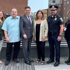 From left: Ward 1 Councillor Peg Crowe, Ward 2 Councillor Paul Condon, Mayor Gary Christenson, Police Commissioner Barbara Murphy, Police Chief Glenn Cronin and Ward 5 Councillor Ari Taylor. (Courtesy photo)