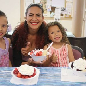 Sisters Lucia Beechwood, 7, and Maya Beechwood, 5, with their mother, Carolina Beechwood, said it was the best shortcake they ever had and they’d come back for more.