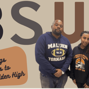 From left, new-this-year Black Student Union advisor Richard Voltaire, BSU President Venusia Teklu, BSU Vice President Wongel Yohannes. (Courtesy/MHS Blue and Gold/ Graphic Design Kayla Turner Photo)