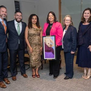 Pictured from left to right, Niles Welch ESQ, Juan Pablo Jaramillo, Crystal Jaramillo, Lt. Gov. Kim Driscoll, Gemma Martin and Dr. Leigh Simmons.