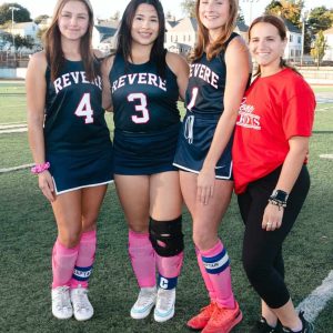 The Lady Patriots field hockey captains and coach, pictured from left to right: Ava Morris, Isabella Mendieta, Gemma Stamatopoulos and coach Victoria Correia.