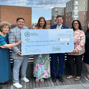 Pictured from left to right: ARPA Subcommittee Members Linda Zalk and Councillor-at-Large Craig Spadafora, AAAW Vice President Habiba Idrissi, Mayor Gary Christenson, AAAW President Souad Akib and ARPA Subcommittee Member/Malden Public Library Director Dora St. Martin. (Photo courtesy of the City of Malden)