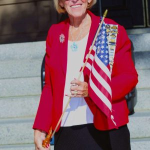 CELEBRATING CONSTITUTION DAY: Gail Cassarino, regent of the Parson Roby Chapter of the Daughters of the American Revolution (DAR), began a bell-ringing tradition in front of Saugus Town Hall last Saturday to observe the 236th anniversary of the signing of the U.S. Constitution. See inside for story and more photos. (Saugus Advocate photo by Tara Vocino)