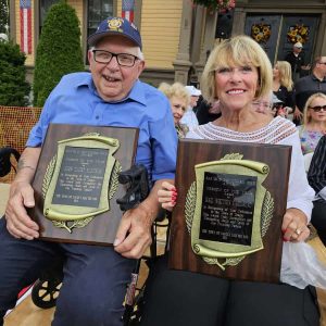 HONORED BY THE TOWN: Jack Klecker and Gail Cassarino displayed their 2023 “Person of the Year” Awards last Saturday at the 42nd Annual Saugus Founder’s Day Celebration. Please see inside for stories and more photos. (Saugus Advocate photo by Mark E. Vogler)