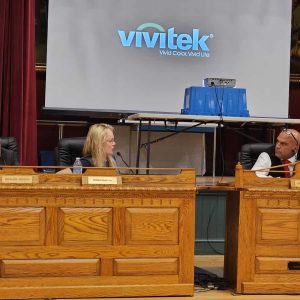 DISCORD ON THE BOARD: Wednesday night’s hearing degenerated to a heated argument between Board of Selectmen Vice Chair Debra Panetta and Chair Anthony Cogliano. (Saugus Advocate photo by Mark E. Vogler)