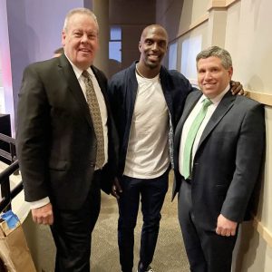 Pictured from left to right: Everett Public Schools (EPS) Superintendent William Hart, Patriots legend Devin McCourty and State Senator Sal DiDomenico.