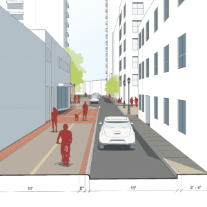 An architect’s rendering of the proposed bike connection to Malden Square via Dartmouth Street.