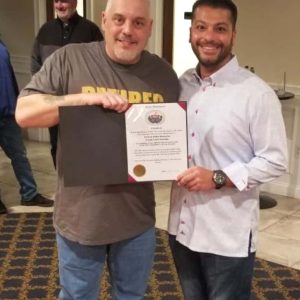 JOB WELL DONE: Last Friday evening, City Councillor Anthony DiPierro had the pleasure of attending the retirement party for Everett Police Detective Joe Furtardo, presenting him with a Citation from the City Council recognizing his hard work and commitment to our community. “Joe served our community for 18 years after transferring from Lynn PD where he served for nine years. He is also a United States Marine Corps veteran. Joe was an excellent detective and he will certainly be missed by all,” stated DiPierro.  (Courtesy photo)