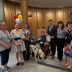 Pictured from left to right: Special Assistant to the Mayor Maria Luise, who is also Malden’s ADA Compliance Officer and a member of the Disability Commission; Disability Commission members Lisa Picardi and Kathleen Higgins; Disability Commission Chair Amanda Belles; Mayor Gary Christenson; and Disability Commission members Kathryn Doyle and Marilyn Andrews. (Courtesy photo)
