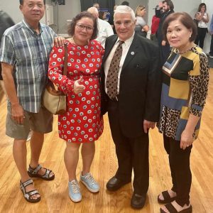 Members of the local Asian community turned out in support of State Representative Paul Donato at a Pre-Primary Breakfast hosted by The Friends of Paul J. Donato at the Malden/Medford Elks Club in Medford on Sunday. Shown with the popular state official (second from right) are, from left to right, Jason Law, Molly Chen and Mai Lam. (Courtesy photo)