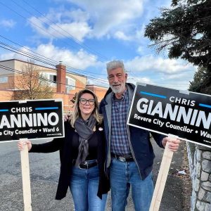 DYNAMIC DUO: State Representative Jessica Giannino is shown with her dad, soon-to-be Ward 6 Councillor-Elect Chris Giannino outside the polls on Tuesday. Revere will be in great hands from the State House to City Hall come January 2024. Congratulations Councillor Giannino.