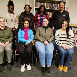 EVENT ORGANIZERS: Members of the Saugus Cultural Council and several other volunteers met Monday in the Saugus Public Library to continue planning for the first Saugus Cultural Festival – set for Feb. 23. Pictured from left to right: Front row: Vanessa LeFevre, council secretary; Nive Amarnath, council treasurer; Victoria “Tori” Darnell, council co-chair; and Vanessa Dellheim, council member; second row: Yoela Similien, youth member; Shelbi Edwards, volunteer; Kayla Villefranche, youth member; and Joseph “Dennis” Gould, council co-chair. (Saugus Advocate photo by Mark E. Vogler)