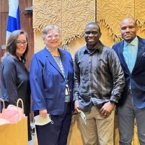 Pictured from left to right: graduate Shevaun Low, Hebrew SeniorLife Clinical Pastoral Education Director Mary Martha Thiel, graduate Fr. Paul Ikechukwu Ugwu and graduate Pastor Osita Ehiabhi.