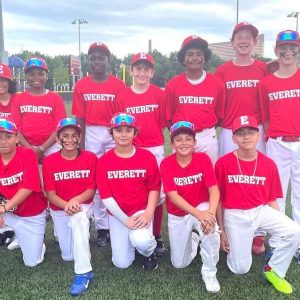 The 2023 Everett Little League Williamsport all-stars are shown together after a recent practice at Sacramone Park in preparation for the District 12 tournament. They are pictured from left to right: Front row: Luis Quintanilla, Nick Savi, Caden Foley, Mateus Bueno and Lucas Gabriel “LG” Moutinho; top row: assistant coach Marc Freni, Christian Bruno, Ty Spencer, Troy Coke, Colin Rogers, Jayden Cruz, Nick Young, Luke Wood and assistant coach Brian Savi. Missing from photo: Head Coach Joe Young. (Courtesy photo)