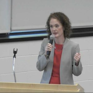 Ex-Saugus School Superintendent Erin McMahon addressed the School Committee last week before the committee voted unanimously to fire her. (Courtesy photo of Saugus TV to The Saugus Advocate)