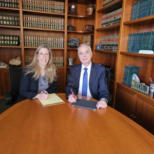 FREE LEGAL ADVICE FOR SENIORS: Attorneys Andrea A.J. Witt and Stephen J. Spano of the Saugus law firm of Spano Dawicki & Witt in the conference room of their Saugus law office. The law firm hosts free consultation sessions on elder law issues on the first Thursday of the month at the Saugus Senior Center. Clients must make appointments through the Senior Center. (Saugus Advocate photo by Mark E. Vogler)