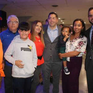 Family members, shown from left to right: uncle Andres Arias, cousin Samuel Arias, father Oscar Jaramillo, mother Irene Arias, candidate Juan Pablo Jaramillo, son Lucas Jaramillo, wife Crystal Jaramillo and cousin Nathaniel Arias.