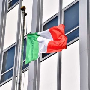 The Italian flag is shown flying high at Everett City Hall during a past celebration of Italian American Heritage Month. (Photo courtesy of the City of Everett)