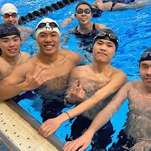 GBL CHAMPS... AGAIN! Excited to be Greater Boston League (GBL) Champions for the 4th straight season are– pictured from left to right – in front: seniors Kevin Lin, Captain Gordon Zeng, sophomore Weiqi Du, senior Ivan Zhu; back: Katie Rice and Ian Ian Ho. (Courtesy/ Malden Athletics)