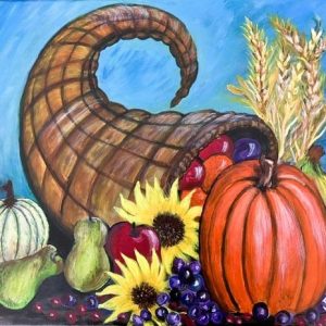 GRATEFUL ABUNDANCE: The Saugus Advocate wishes all of our readers a happy, healthy and safe Thanksgiving Day weekend. If you like this 16 by 20 inch acrylic painting by Joanie Allbee, please enter a special drawing by calling 978-683-7773. The winner will be notified next week.