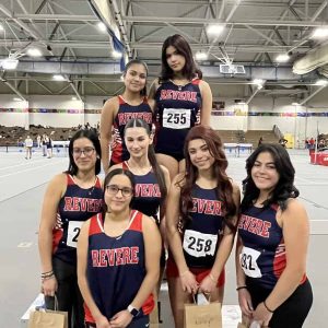 Revere track seniors, shown from left to right: Top row: Captains Giselle Salvador and Yara Belguendouz; middle row: Captains Camila Echeverri and Yasmin Riazi, Ashley Chandler and Captain Angelina Montoya; at the bottom is Anahis Vazquez.