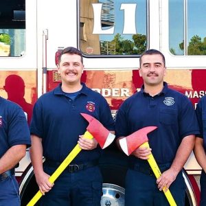 HAPPY GRADUATES: Four new Saugus firefighters after passing the 50-day Career Recruit Firefighting Training Program at the Massachusetts Firefighting Academy. Pictured from left to right are firefighters Matthew Massone, Joseph Prince, Thomas Trainor and Derek Hickman. (Courtesy Photo to The Saugus Advocate)
