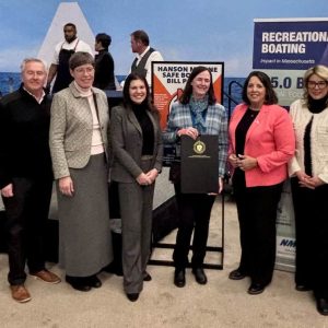 Shown above, Eric Hanson, Rep. Bruce Ayers, Rep Joan Meschino, Rep. Kathleen LaNatra, Lisa Milone, Lt. Governor Kim Driscoll, MMTA Boating Caucus Co-Chair Rep. Jessica Giannino & Chairman James Murphy.