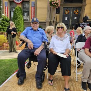 HONORED GUESTS: Jack Klecker and Gail Cassarino relaxed after the Founder’s Day ceremony where they received their community service awards. (Saugus Advocate photo by Mark E. Vogler)