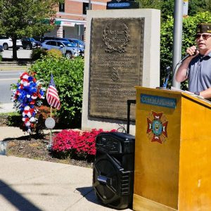 HONORING S/SGT DEFRANZO: Saugus VFW Post 2346 will again observe an annual ceremony at 10 a.m. Wednesday, June 10, in memory of the town’s only Medal of Honor recipient, Staff Sergeant Arthur F. DeFranzo, at the DeFranzo memorial. Please see “Ther Sounds of Saugus” for details. (Saugus Advocate file photo by Mark E. Vogler)
