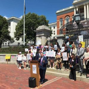 At a rally in front of the State House last week, State Senator Sal DiDomenico (middle) spoke in support of his Healthy Youth Act Bill in Boston with other elected officials and activists. The Healthy Youth Act ensures that children are taught sex education that is age-appropriate and medically accurate. It will also include curriculum that will include consent, LGBTQ+ inclusive language and healthy relationships. DiDomenico’s bill has passed the Senate four times over the last several sessions and is currently awaiting action in the House of Representatives. (Courtesy of State Senator DiDomenico’s Office)