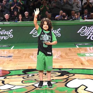 Malden’s Maximus Angel was honored before the May 1 playoff game against Miami by the Boston Celtics. (Courtesy photo)