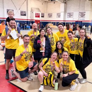 DODGEBALL CHAMPS: Beachmont’s Killer Bees clinched the title, earning the tournament trophy at last Thursday night’s Dodgeball Tournament fundraiser at Revere High School. (Photos courtesy of RPS)