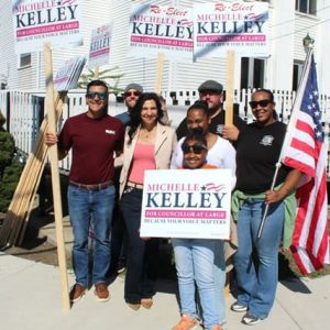 Councillor-At-Large Michelle Kelley is shown with members of Local 3 Bricklayers & Allied Craftsmen during a recent standout on Washington Ave.