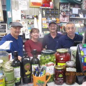 Pictured from left to right: Al “Scratch Ticket” Salsgiver, Lucia Fasulo, Sal Prezioso and Angelo Prezioso at Vinny’s Market on Malden Street. (Photo by Sal Giarratani)