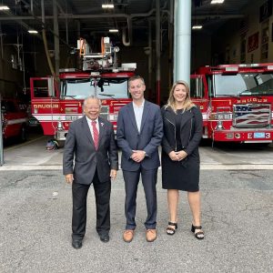Shown at the Saugus Fire Station are State Representatives Donald Wong and Jessica Ann Giannino and State Senator Brendan Crighton.