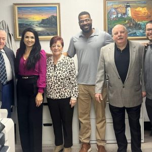 Several City Councillors recently joined the Everett Veterans Affairs staff to celebrate the relocation of the office to the 1st floor of The Edward G. Connolly Center, ensuring accessibility for all. Shown from left to right, are; City Councillor At-Large John F. Hanlon, City Council President Stephanie Martins, Veterans Agent Gerri Miranda, Director of Veterans Affairs Antoine Coleman, Ward 1 Councilor Wayne Matewsky, and Ward Three Councillor Anthony DiPierro.  (Courtesy photo)