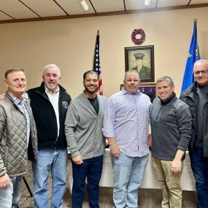 JOB WELL DONE: Shown from left to right: former Councillor-at-Large Richard Dell Isola, State Representative Joe McGonagle, Ward 3 Councilor Anthony DiPierro, Brian Dimond, State Senator Sal DiDomenico and Ward 6 Councilor Peter Pietrantonio. (Courtesy photo)