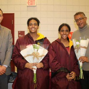IR:

Malden resident Makda Johannes was accompanied by MVRCS Director/Superintendent Alexander Dan, her father, Suraphel Johannes, and her sister, Miriam Johannes, who is also a swimmer. Makda plans to major in international relations; Miriam plans to major in public health.