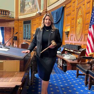 RISING STAR: State Rep. Jessica Giannino is shown with the Speaker’s gavel following her chairing an Informal Session at the State House on Feb. 15.