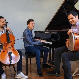 The Ize Trio: cellist Naseem Alatrash, pianist Chase Morrin, percussionist George Lernis.